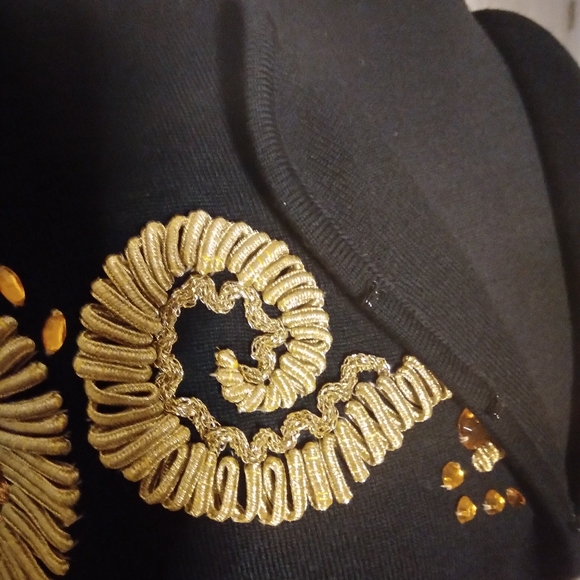 Vintage, black, gold, arabesque, hand-made, beaded, jacket, Large. - Picture 3 of 6